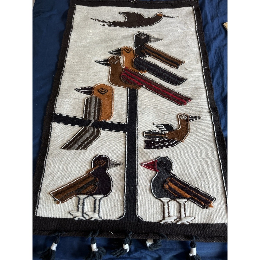 Vintage Wool Bird Folk Art Wall Hanging